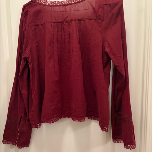 Free People Forevermore Crochet Lace Blouse Burgundy Boho Cotton Top Size L - Picture 10 of 13